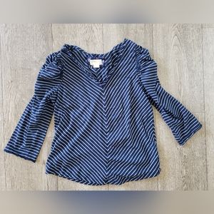 Maeve Anthropology Dark Blue and White Strip Mid Sleeve Shirt Size Medium